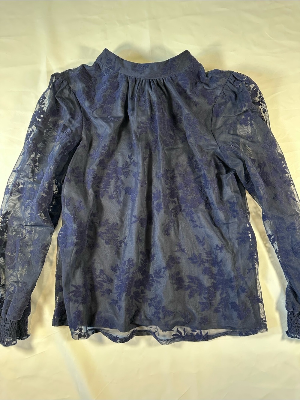 DR2 Navy Floral Lace High-Neck Blouse